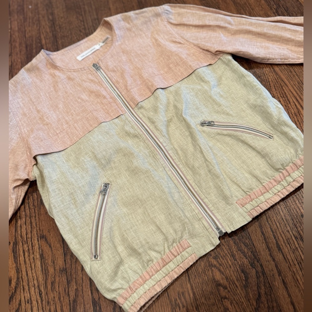Isabel Marant Étoile Beige and Pink Colorblock Linen Bomber Jacket Size 42 - Picture 2 of 7
